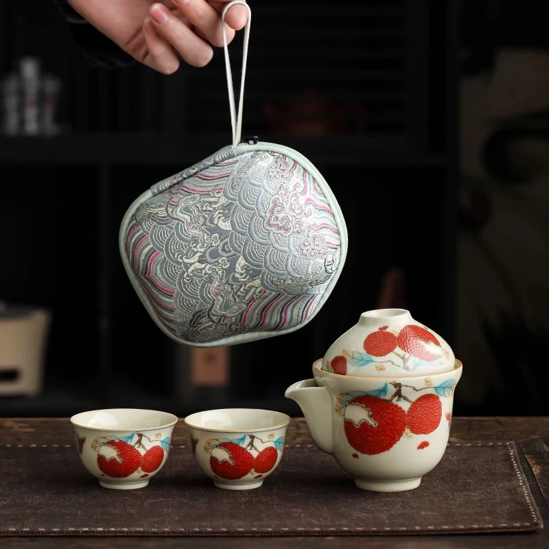 417陶栖堂草木灰一壶三杯荔枝旅行茶具快客杯手抓壶旅行便捷车载