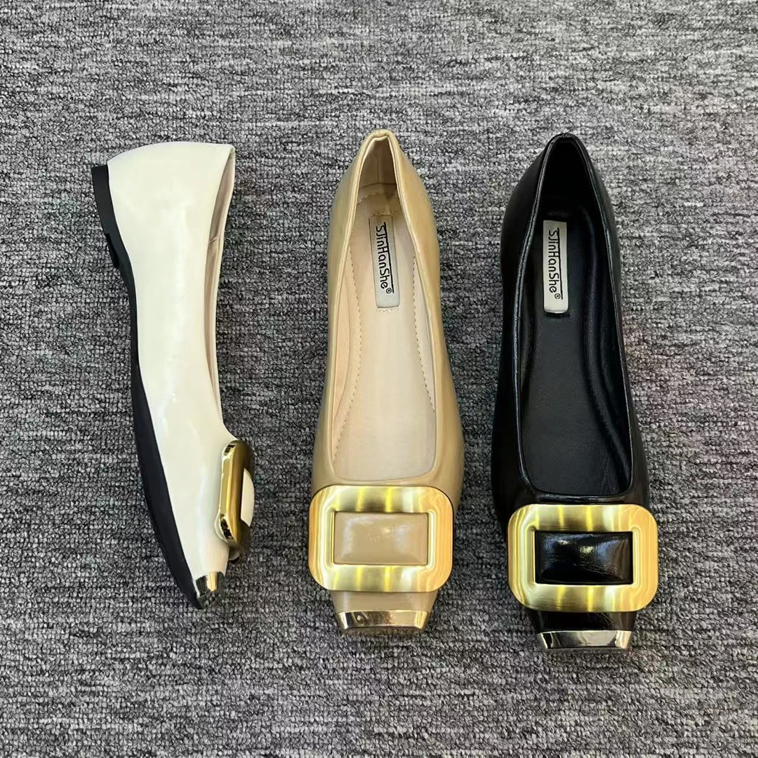 小方头浅口高跟鞋女夏粗跟平底通勤单鞋 8688-30