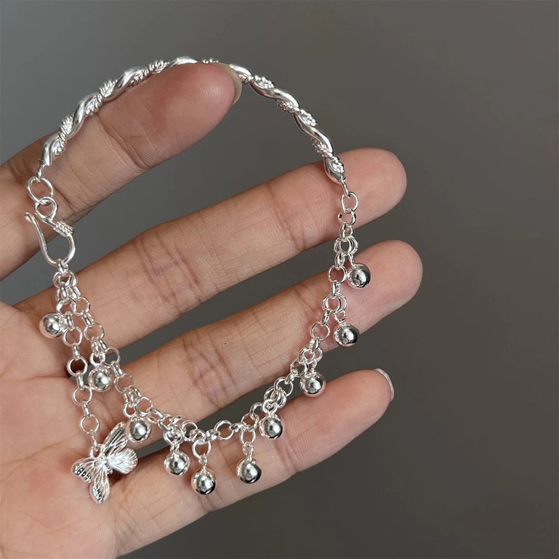 足银手链 足银简约蝴蝶手链女小众999纯银气质手环七夕送女友生日