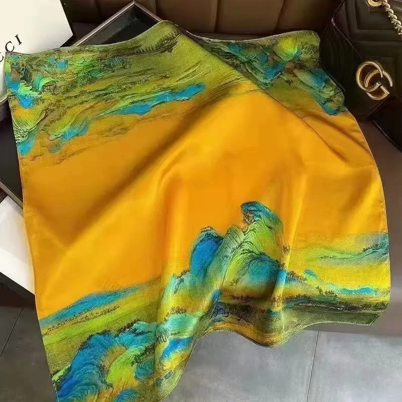 A23 清明图 春秋薄款 围巾短款小型67*67{无礼盒}