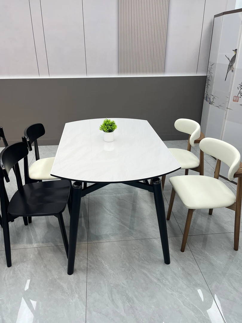 极简北欧风岩板流晶石方圆两用餐桌家用餐桌轻奢简约餐厅意式