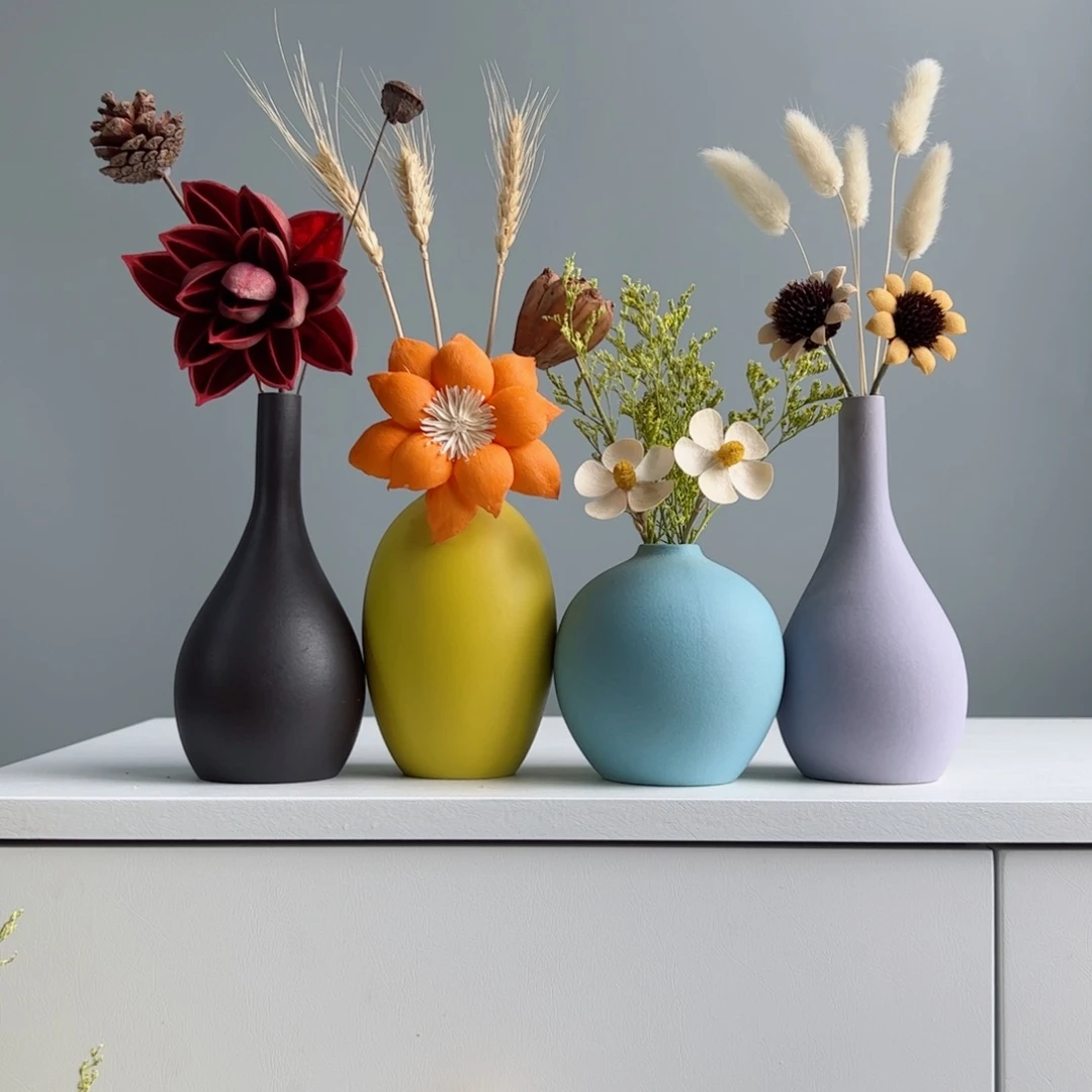 摆件陶瓷小花瓶摆件含花总高约20-30cm