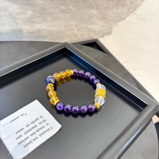 铜合金仿水晶手链 滚筒紫黄zz手链SL1822