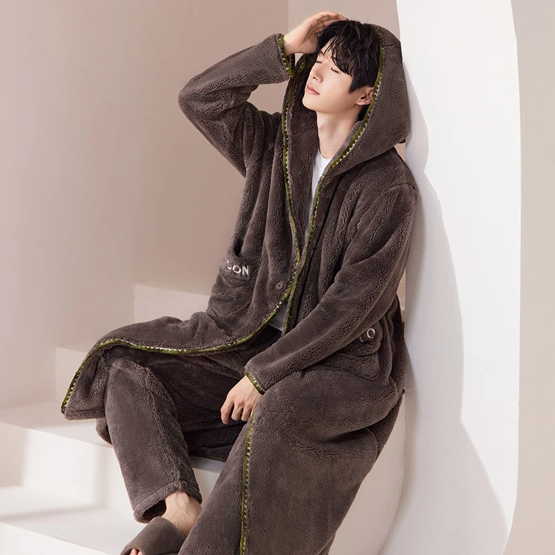 珊瑚绒睡衣男士秋冬季加绒加厚保暖睡袍长款法兰绒2025新款家居服