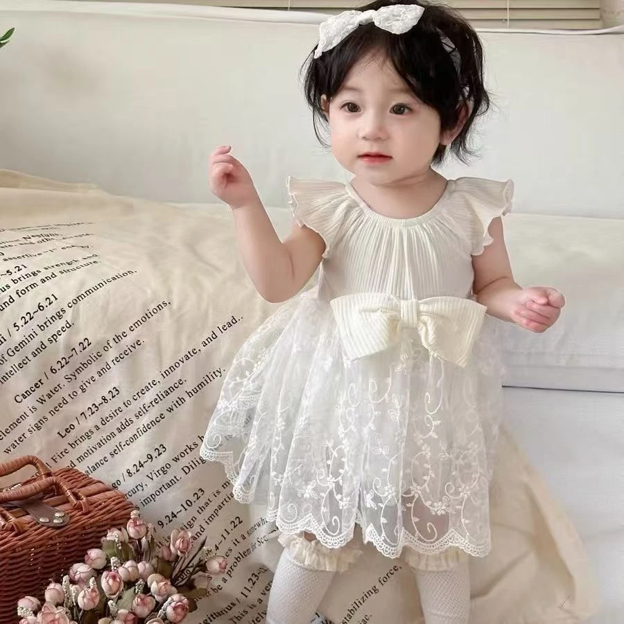 三角爬夏季A类女短袖连体衣睡袋背心婴儿蕾丝镂空女童花边