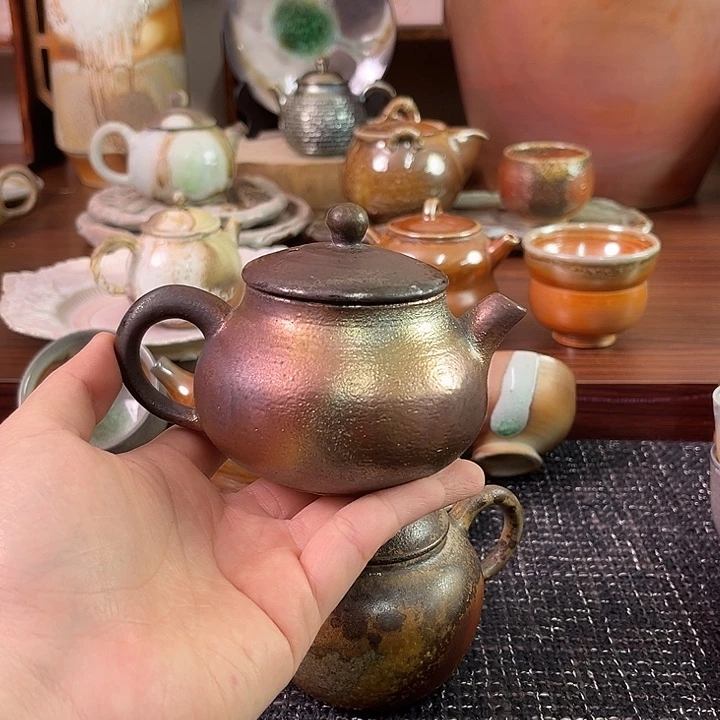 柴烧铁胎七彩茶壶