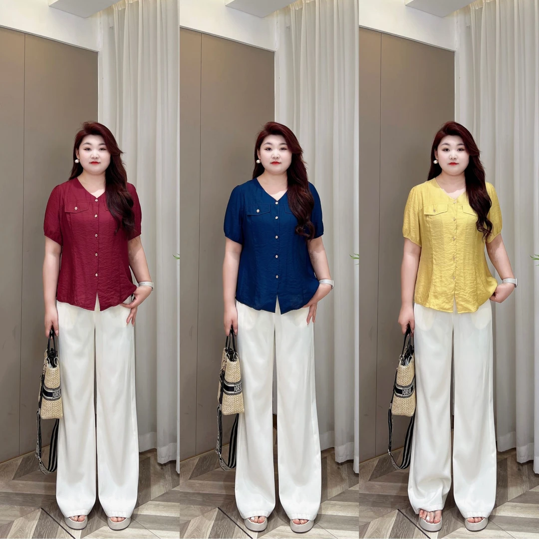 上衣【悦林大码】PMM81840夏季遮肉洋气时尚百搭显瘦休闲短袖衬衫