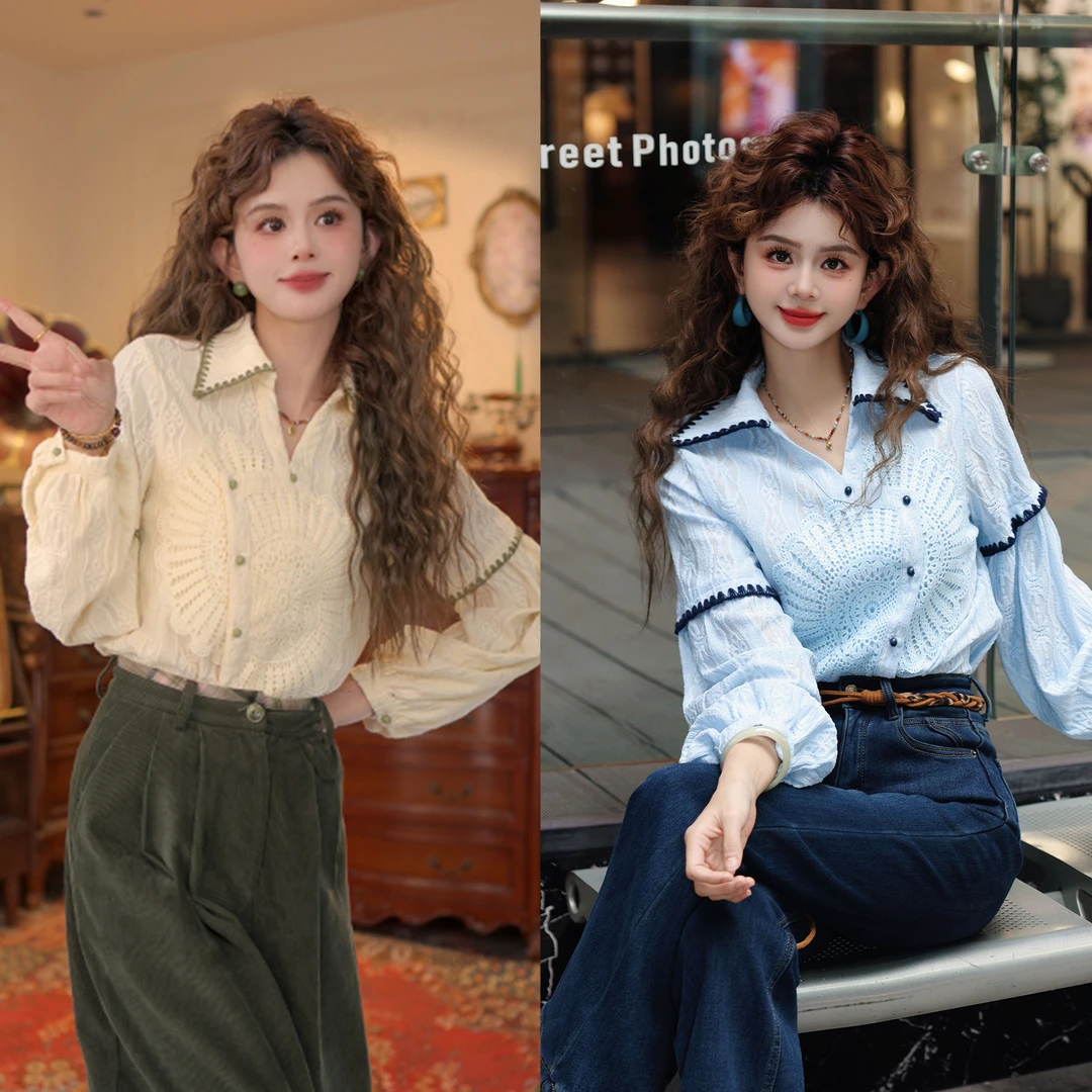 陈大器【小太阳】复古肌理感设计感长袖秋季宽松百搭衬衫JA5468087