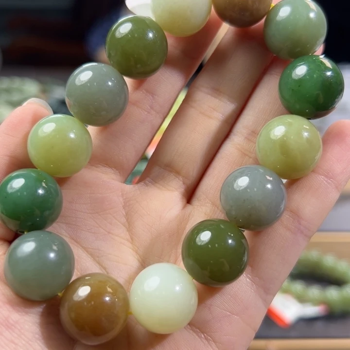 和田玉未镶嵌手链纯天然和田玉多宝16