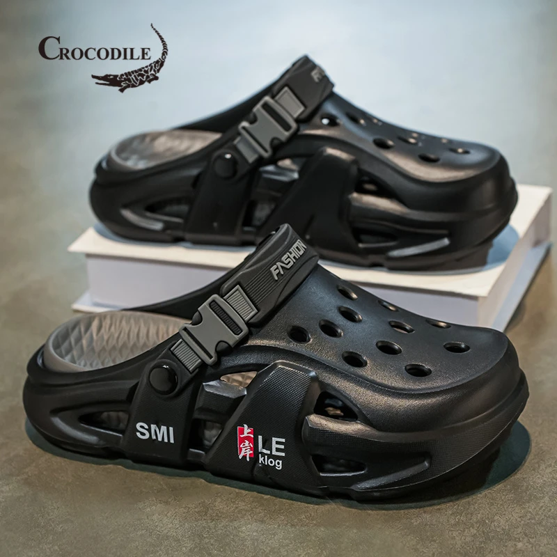 鳄鱼恤男士洞洞鞋夏季包头开车两用海边涉水大码46凉拖软底防滑休