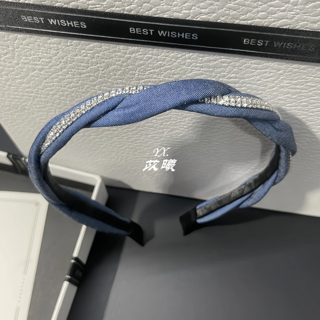 复古牛仔蓝色水钻缠绕头箍气质麻花轻奢细发箍高级感简约时尚发卡