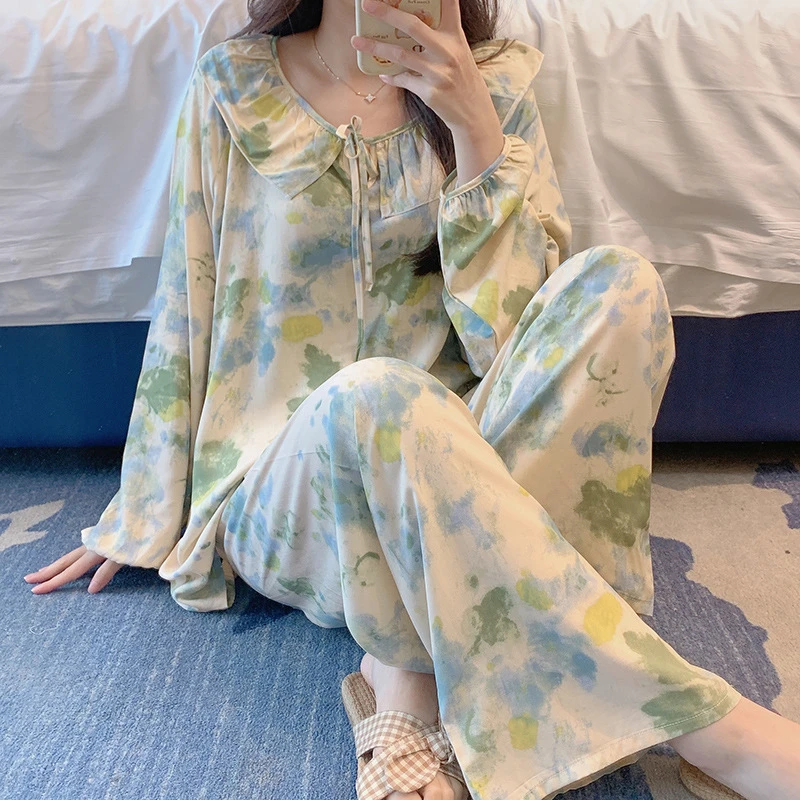 绵绸睡衣女春秋夏季宽松可外穿棉绸家居服国风高级感宽松大码套装