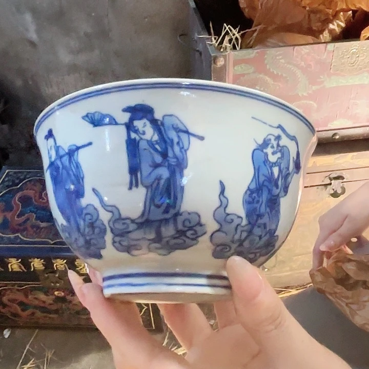 摆件景德镇高温陶瓷八仙过海碗