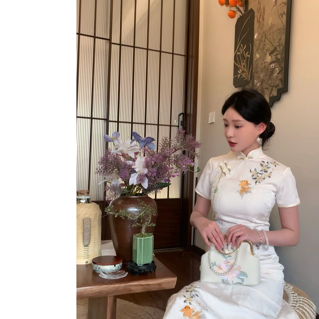 【锦鲤抄】复古新中式刺绣提花礼服晨袍日常通勤改良国风苏州旗袍