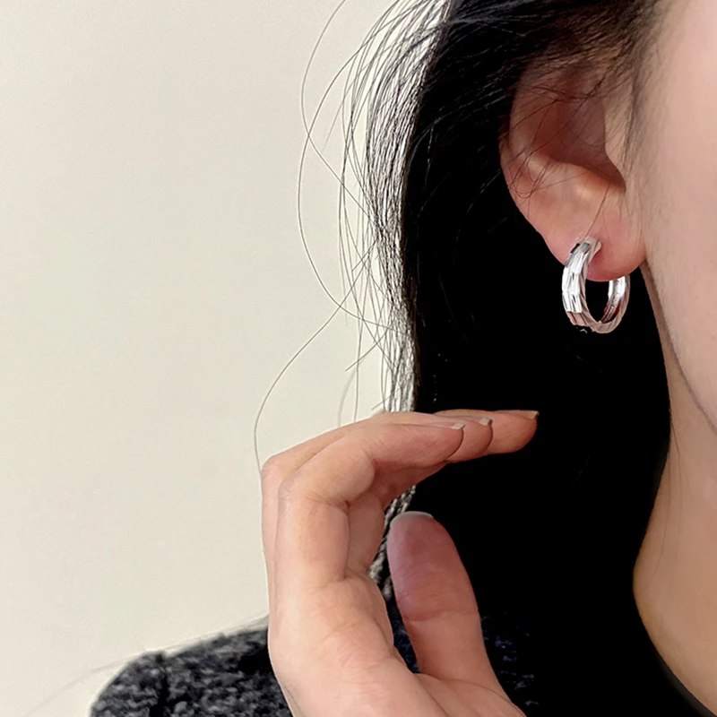 925银耳饰 巨闪】闪亮波光粼粼耳扣简约百搭素圈耳环中号耳饰耳圈