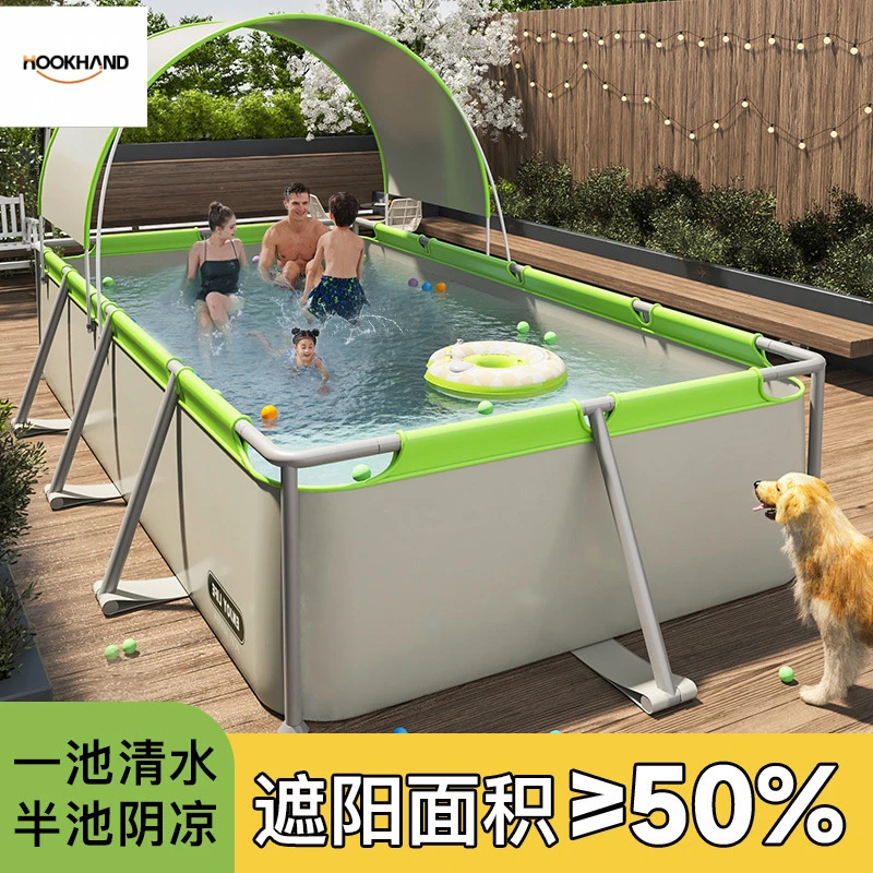 新品户外大型免充气游泳池家用方形儿童带棚遮阳成人泳池