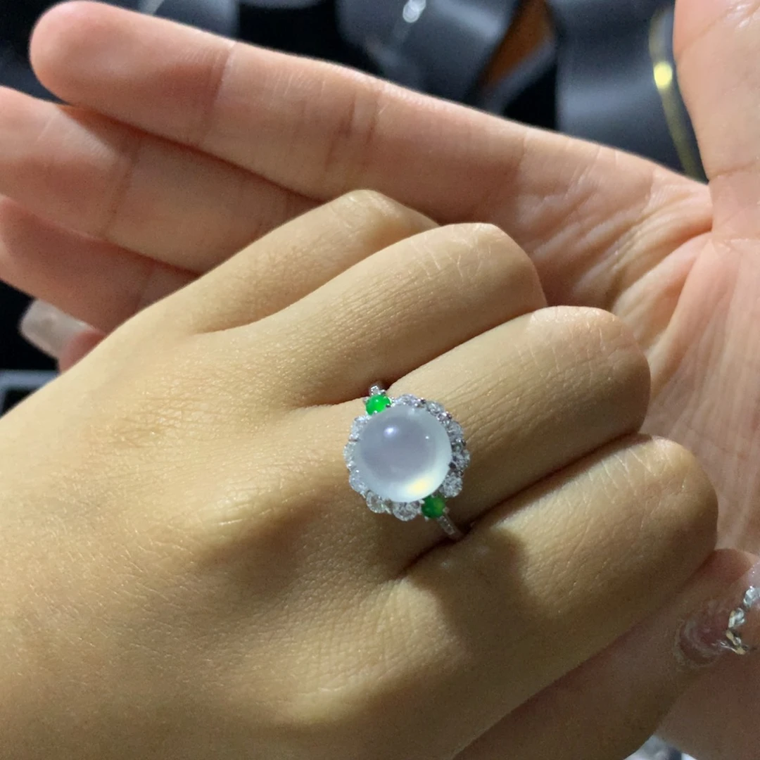 翡翠银S925镶嵌耳饰戒指