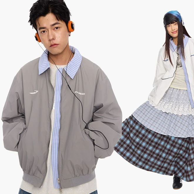 【交个朋友】江南先生假两件翻领棒球服春季男女情侣夹克宽松外套