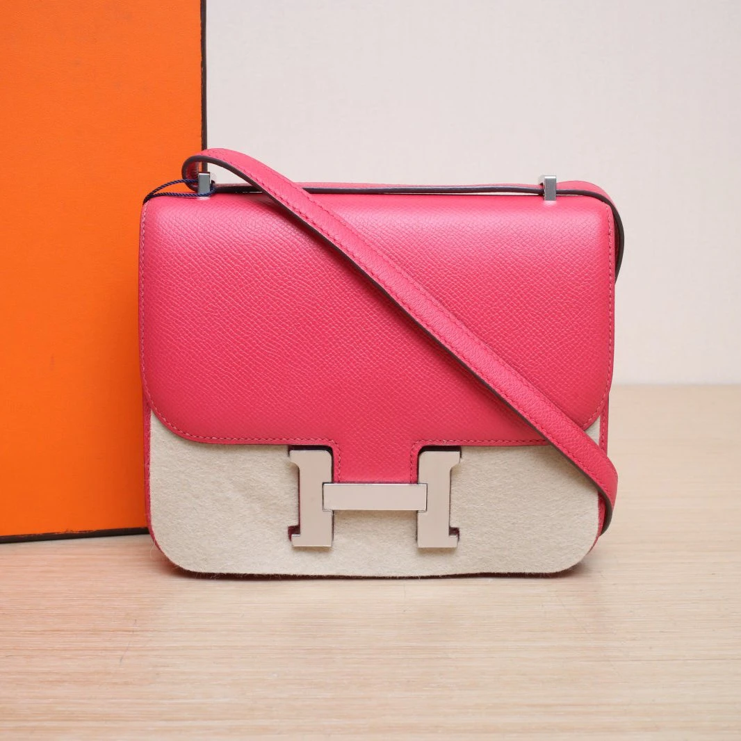 95新 Hermes/爱马仕 【黑黑】康康 19 极致粉 D刻 银扣