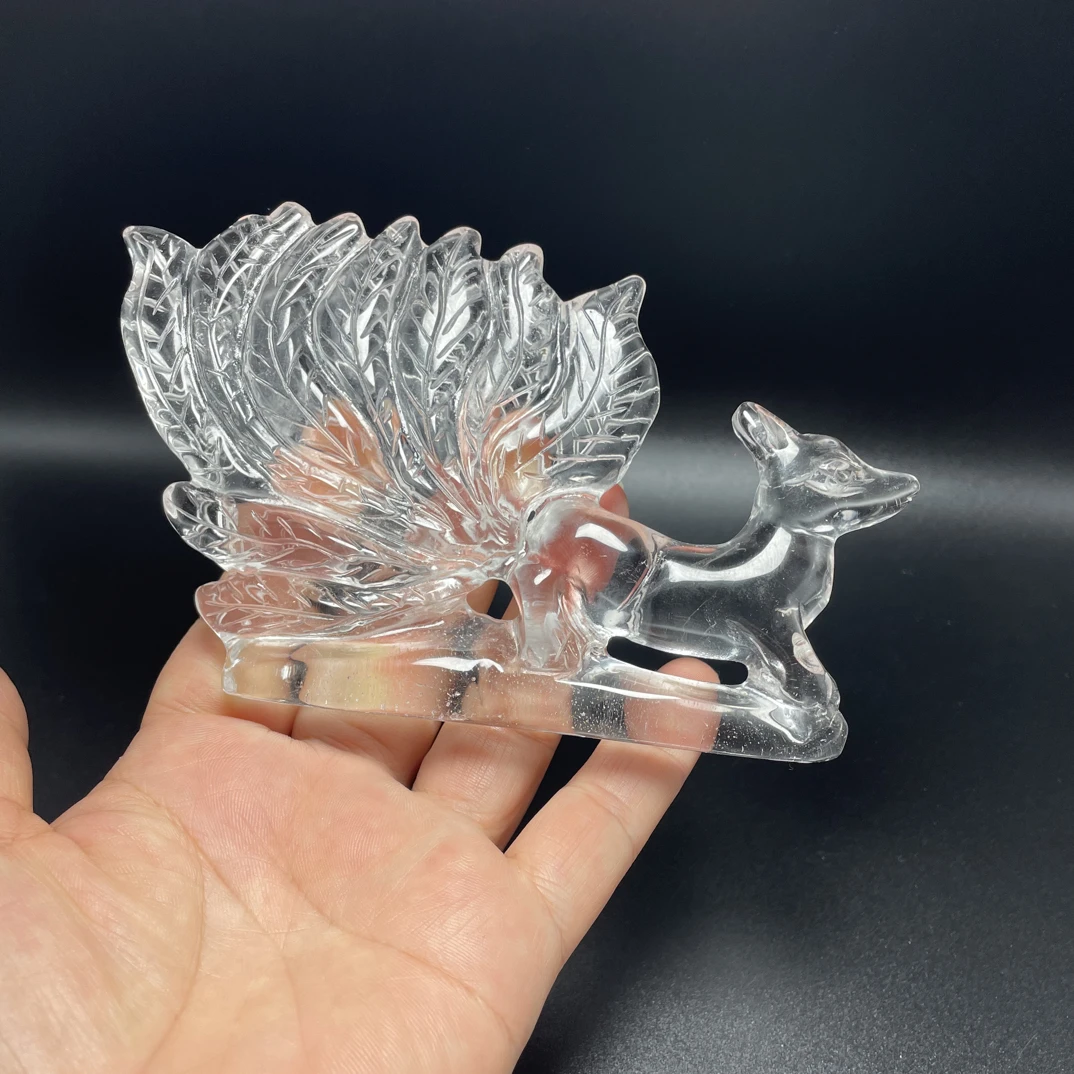 天然水晶雕刻九尾狐摆件客厅书房好运招财86*138*18.4重218.6克