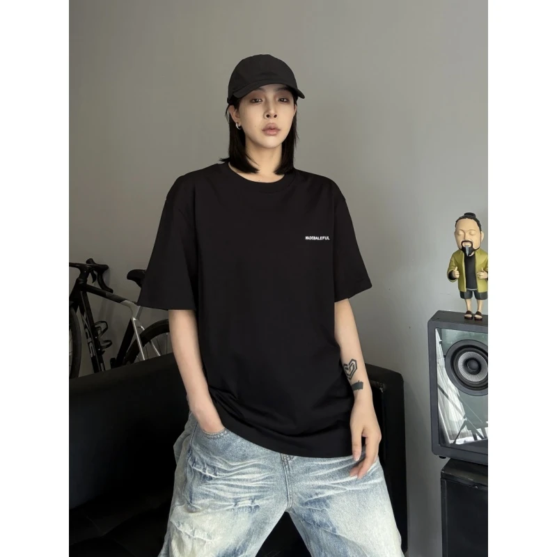 夏季凉感字母印花贴标短袖冰皮科技透气速干T恤圆领宽松百搭半袖