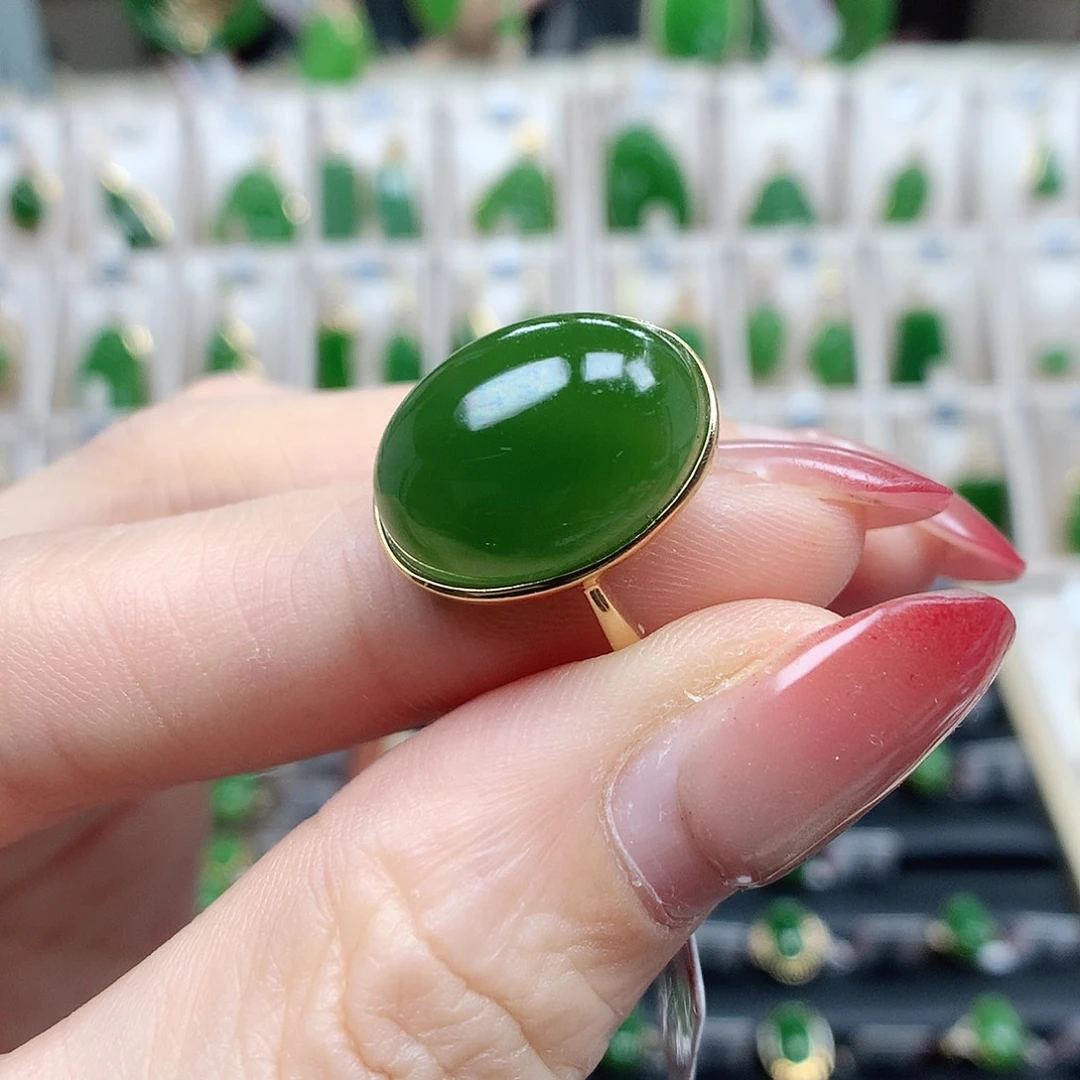 和田玉（碧玉）18K金镶嵌戒指16