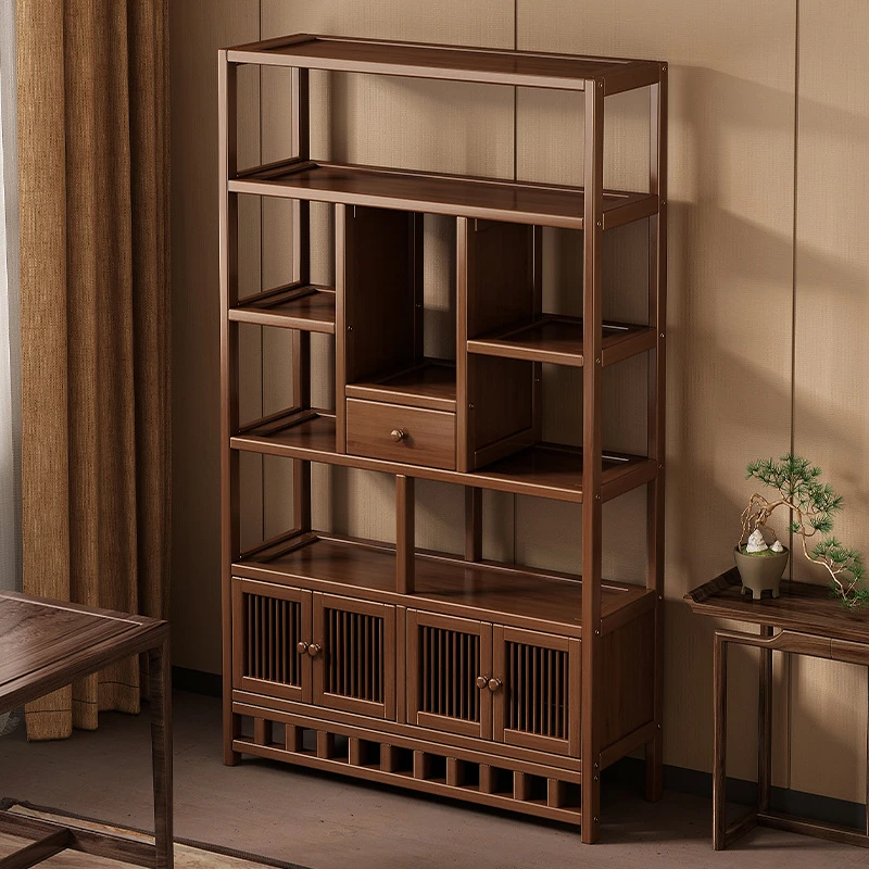 复古博古架中式多宝阁置物架非实木新款摆件展示柜靠墙茶叶模范家