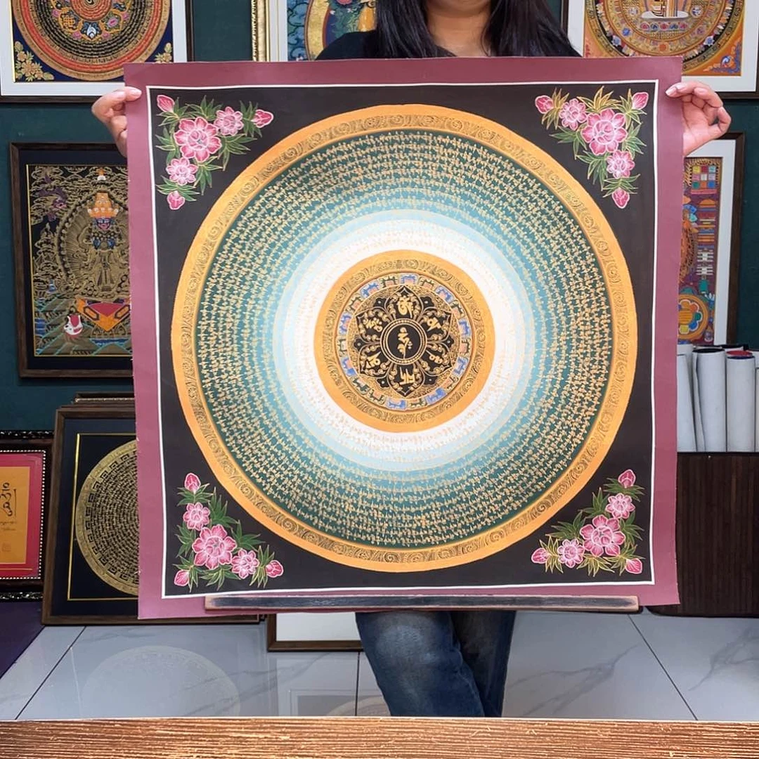 卷轴画手绘唐卡70厘米六字