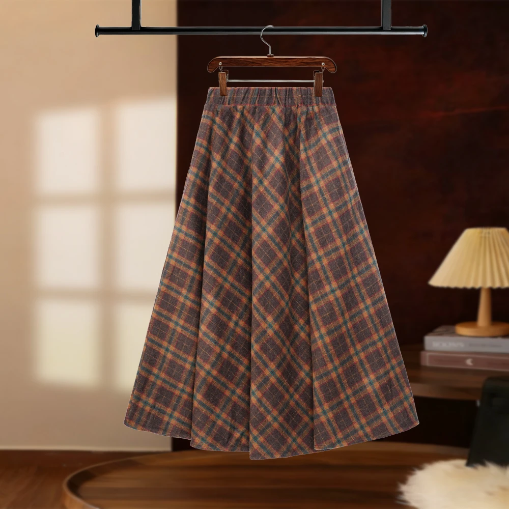 【528】2025秋冬经典格纹复古半身裙高腰设计显瘦显优雅D8175