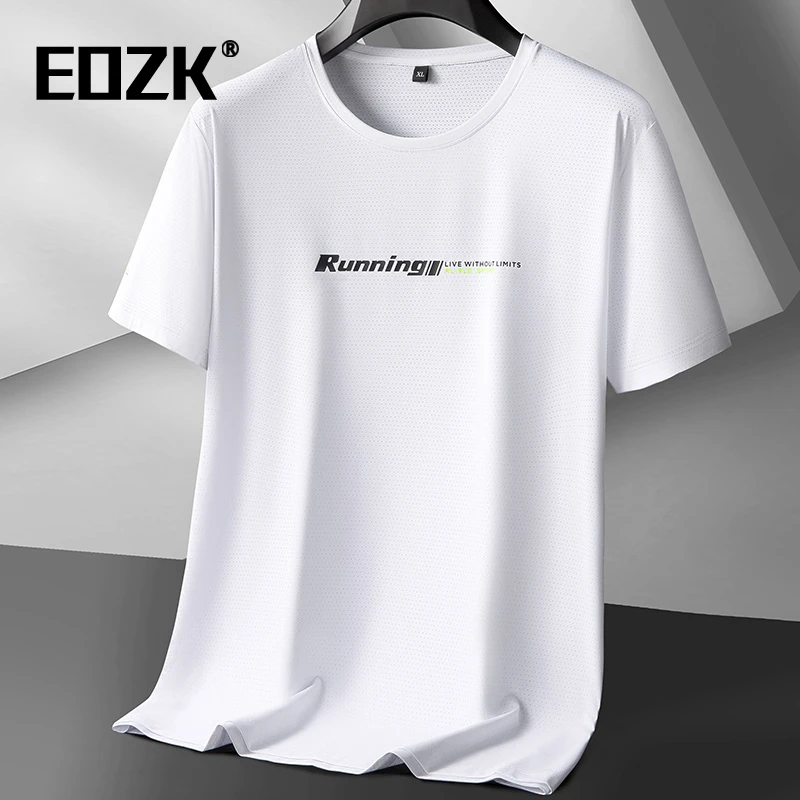 Eozk冰丝短袖T恤男士加肥加大圆领上衣夏季新款宽松半袖休闲体恤