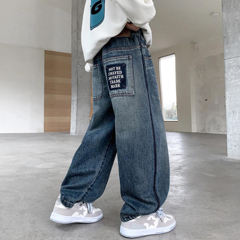 儿童装男童秋装裤子2025新款中大童春秋款男孩直筒牛仔裤秋季长裤