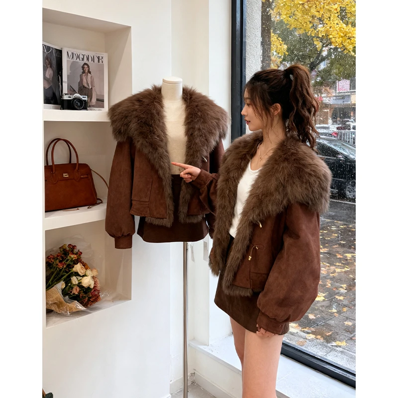 霖优【暖系流光】高级感大毛领棉服短款外套女冬季网红加厚气质棉服