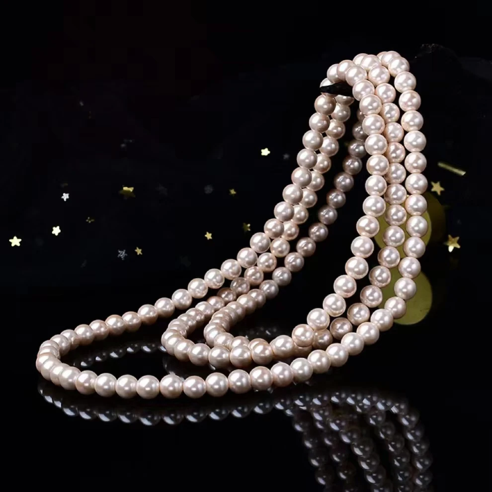 项链 粉色8mm款经典HH全珠裙子旗袍链两圈戴