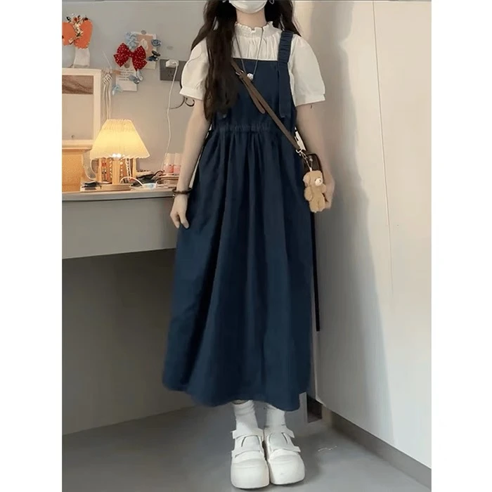 女大童牛仔连衣裙套装夏季初中高中学生韩版宽松甜美学院风两件套