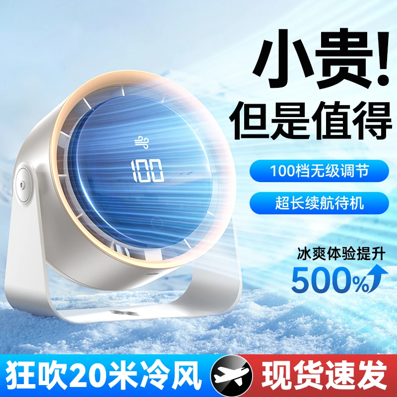 高级新款桌面无叶风扇usb款充电桌面办公室家用挂壁数显循环风扇