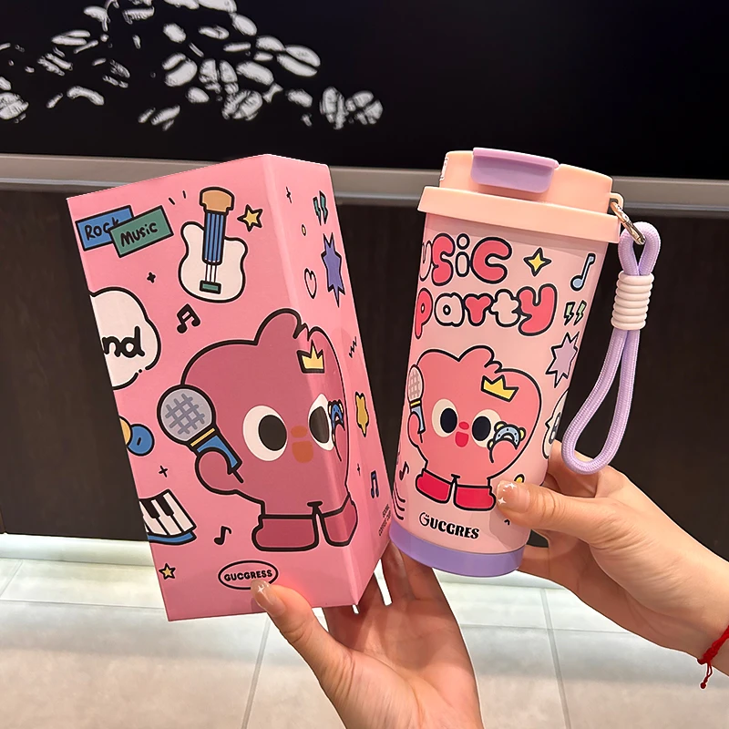 Gucgres多巴胺咖啡杯保温杯儿童便携双饮水杯子女生可爱吸管杯
