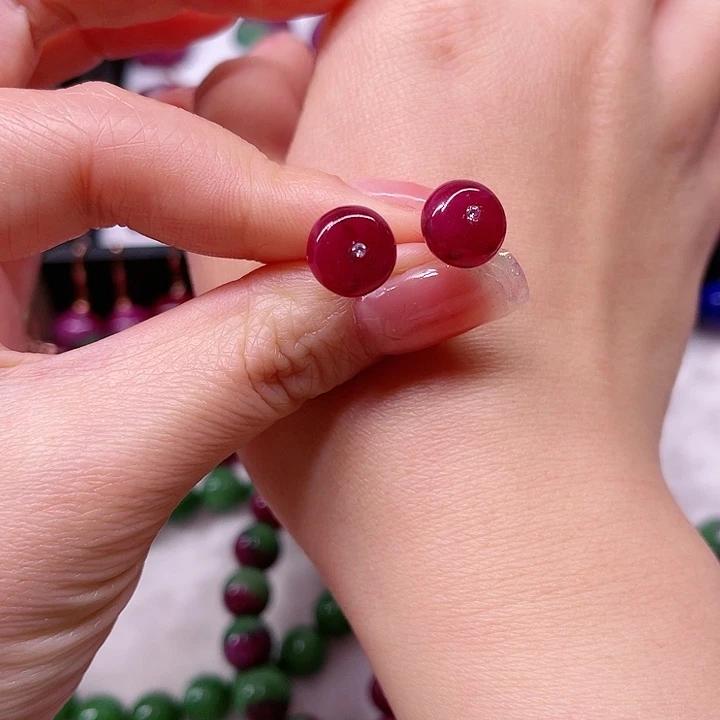 红宝石耳钉银S925镶嵌