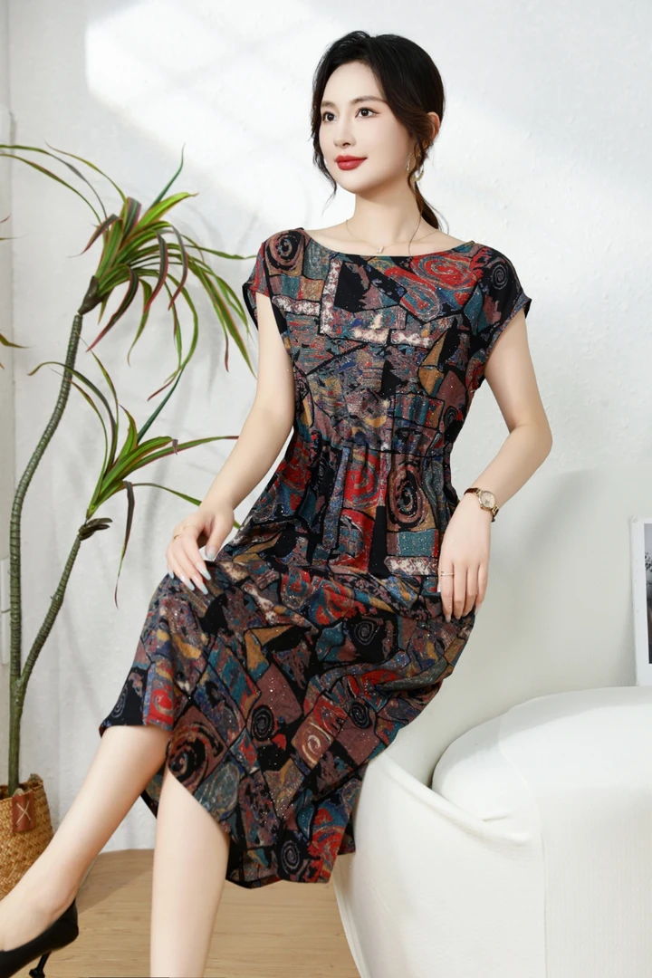 【甲骨文】S8718气质时尚休闲女士夏季印花连衣裙女装气质时尚洋气