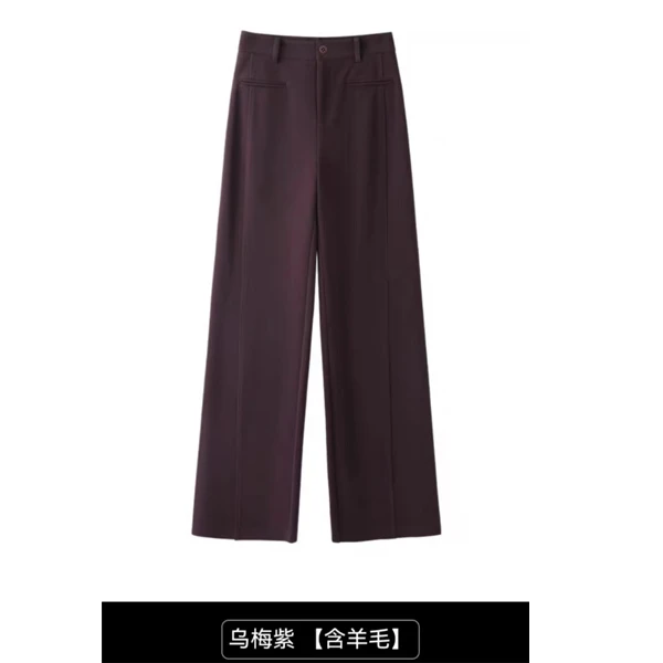 2024羊毛女裤直通加厚保暖显瘦百搭时尚乌梅紫色5912窄版休闲裤女