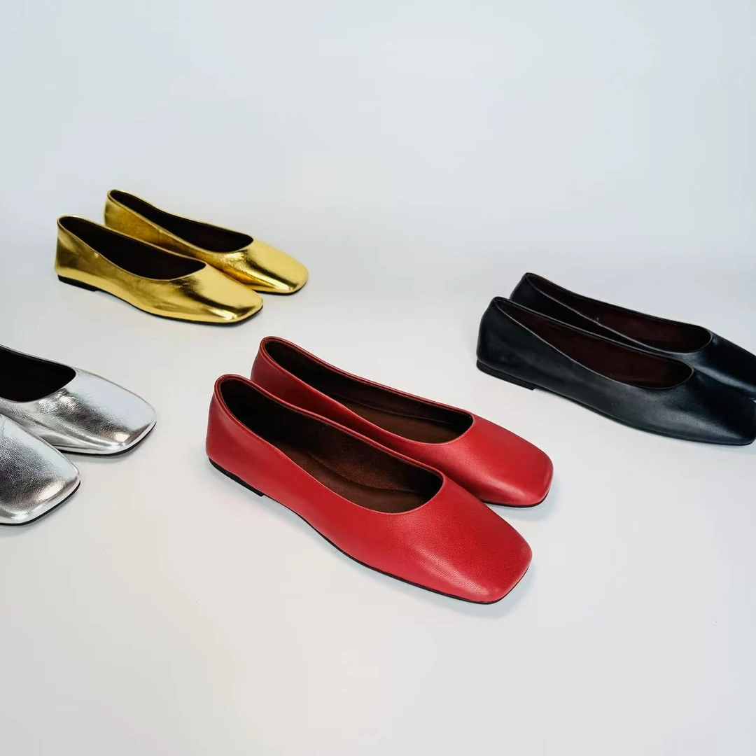 平跟单鞋百搭四季通用极简风平底舒适豆豆鞋浅口方头SYQ010