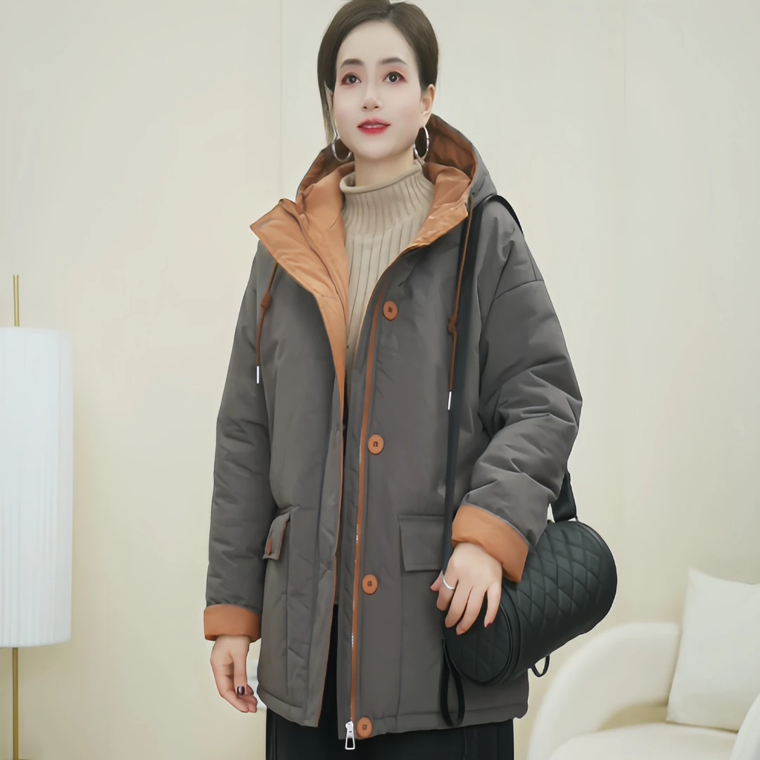 冬季新款时尚百搭中长款棉服外套休闲宽松加厚保暖连帽棉衣女333