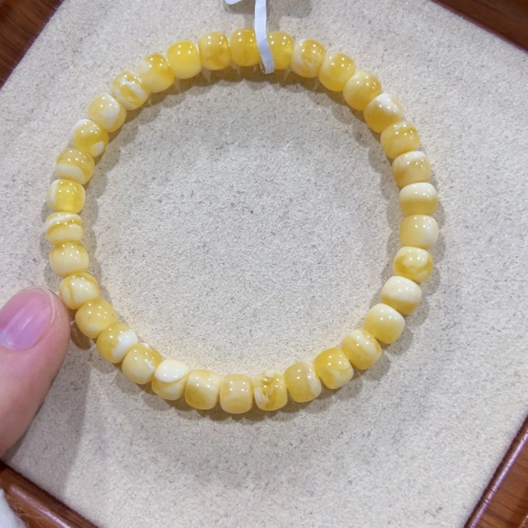 蜜蜡未镶嵌手链6.5m金瓷白溶洞 漏价