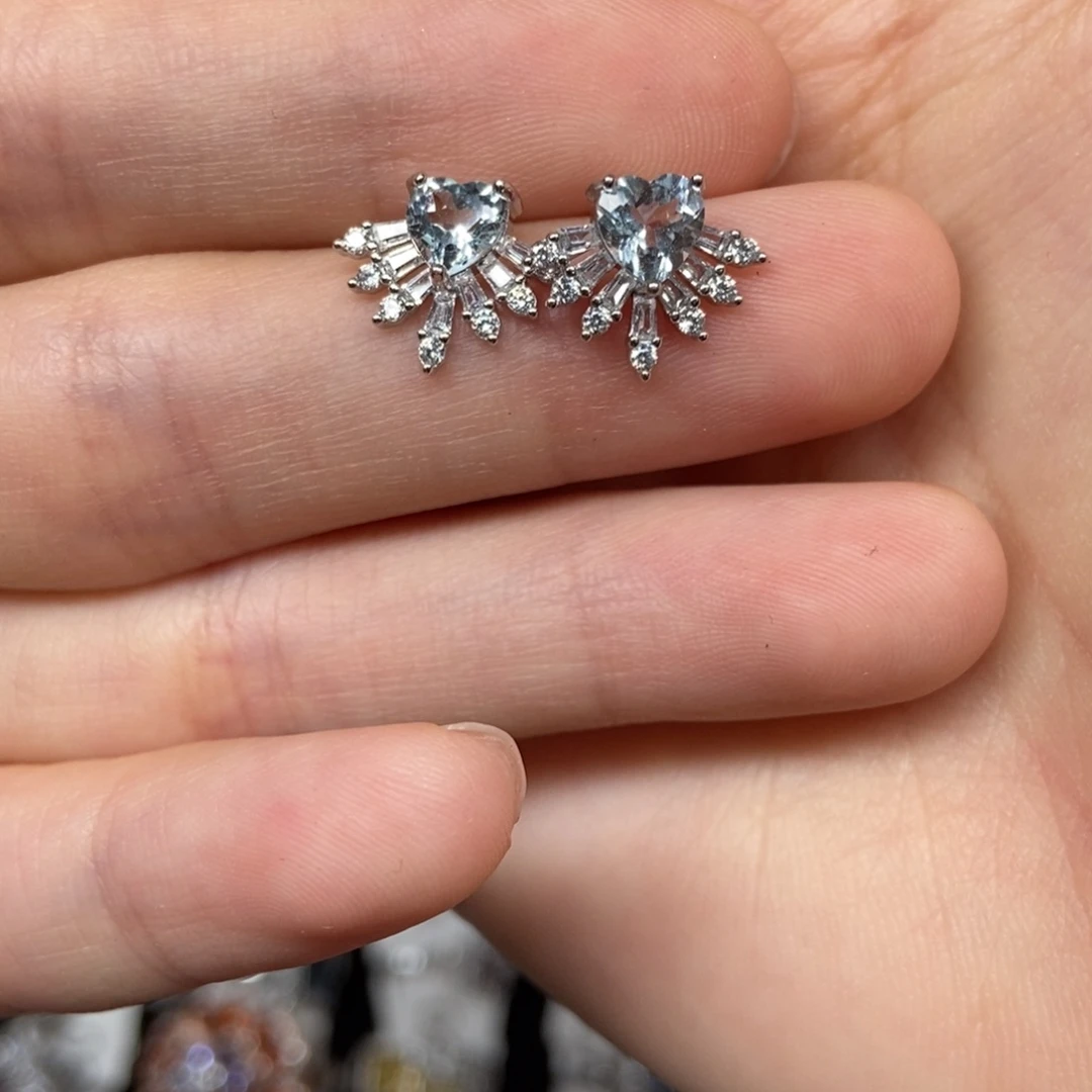 海蓝宝石耳环银S925镶嵌