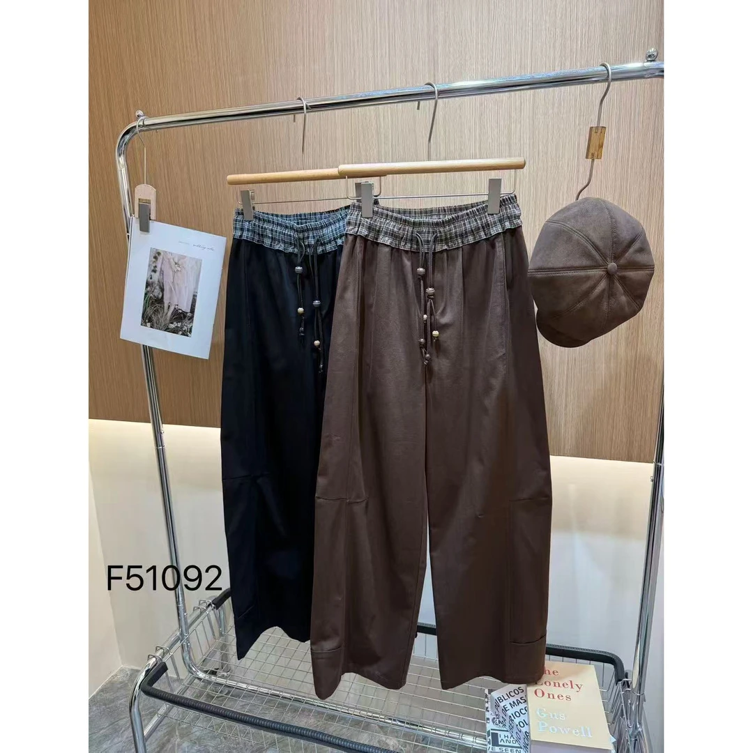 KIKI严选：51092-6688家欧货南油秋季腰头拼接格子直筒裤子休闲裤