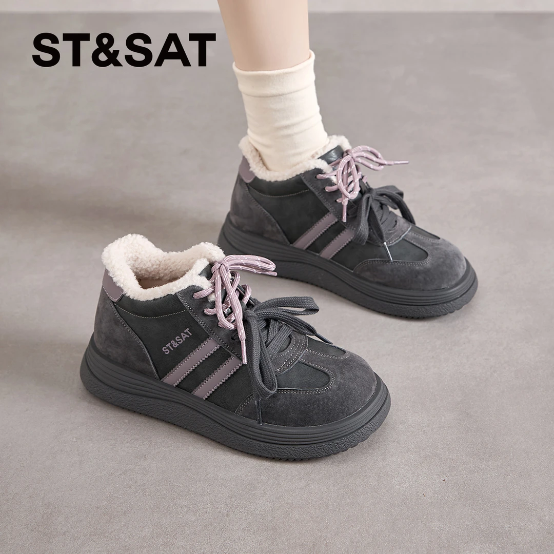 星期六加绒复古高帮休闲板鞋女2025新款冬季保暖棉鞋巨好看德训鞋