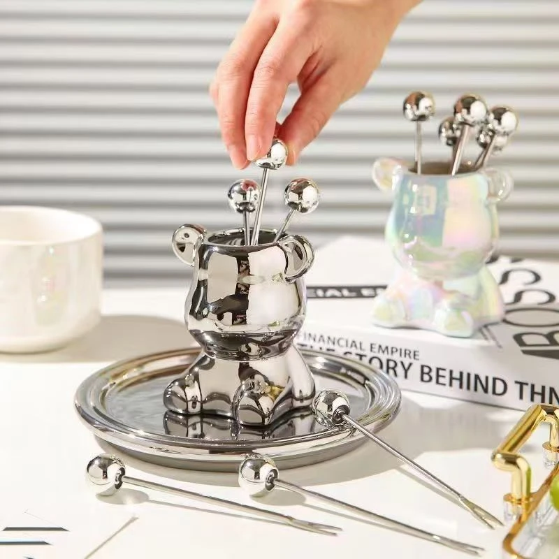 高级轻奢ins小熊水果叉套装高档家用款居家【汤姆粉丝专属】