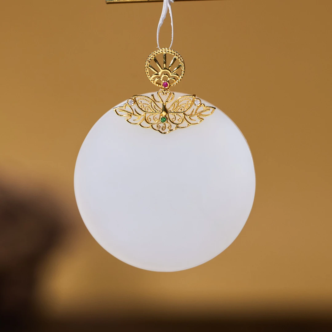 【歪歪】（二）*白玉平安扣吊坠*18K金镶嵌N3523