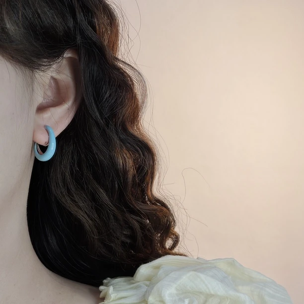 铜合金耳饰 奶蓝C圈耳环海风夏日小清新无耳洞蚊香盘耳夹韩系简约