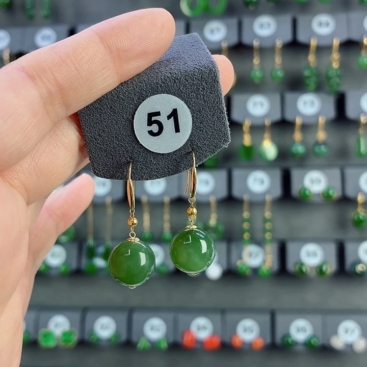 和田玉18K金镶嵌耳饰