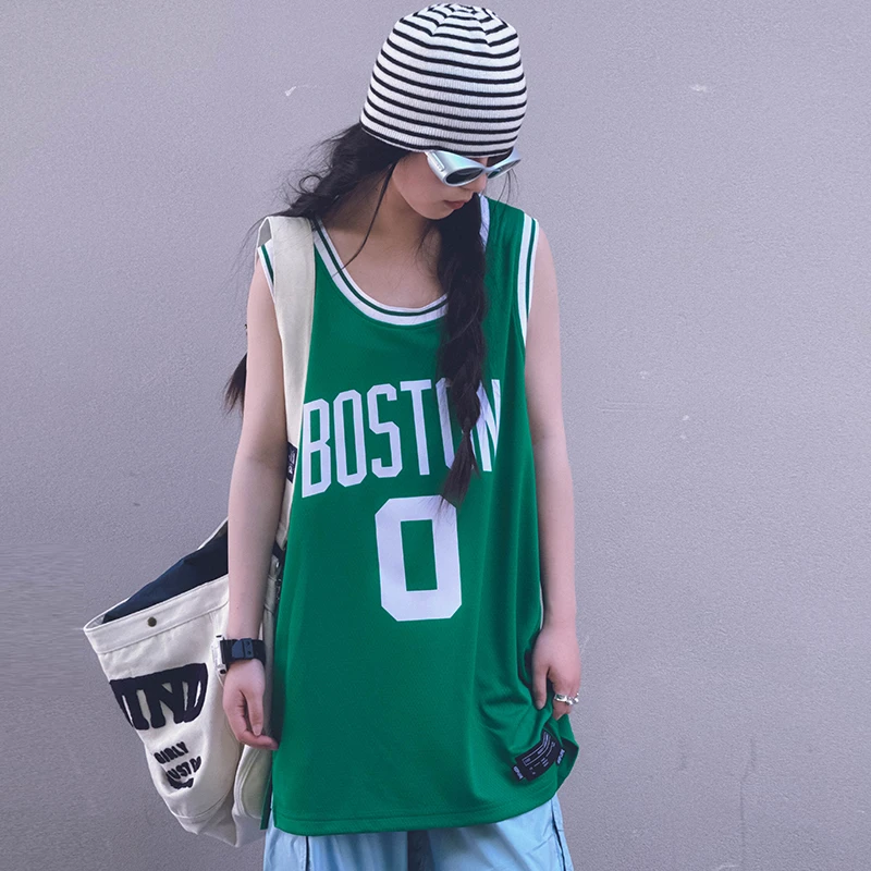 冷大娘中大童印花无袖背心宽松柔软篮球运动球衣吸汗亲子款T恤